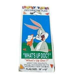 Vtg Looney Tunes Bugs Bunny Whats Up Doc 28x44" Decorative Outdoor Yard Flag 90s